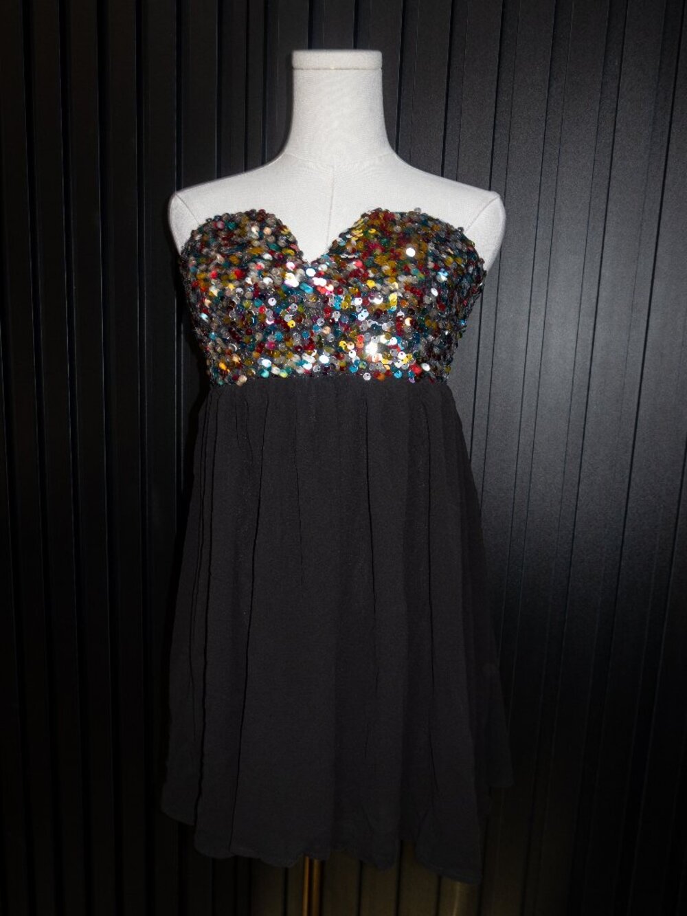 Strapless Sequin Bodice Mini Dress Black Multicolor Party